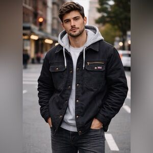 🖤 Genuine Dickies Sherpa Lined Hooded Work Jacket – Black – L (42–44) – Like New